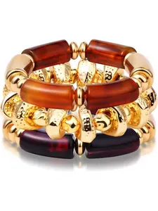 Chunky Acrylic Bangle Bracelets for Women Irregular Resin Bamboo Brown Stretchy Bracelet Stack Geometric Fashions Thick Statement bangles Set