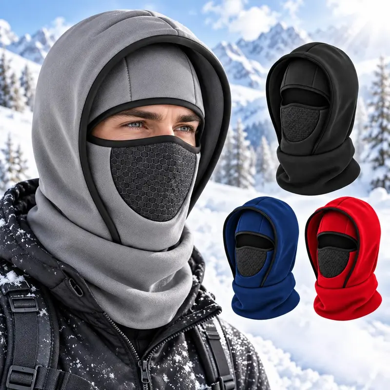 Full Face Balaclava Hats - Winter Polyester Hood Mask (56-61cm) with Breathable Mesh Panel, Cold Weather Coverage for Skiing & Motorcycle Riding Fashion Accessory