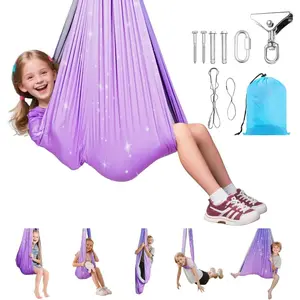 VEVOR Sensory Swing for Kids Adults, Maximum 300 lbs Load Aerial Silk, Indoor Outdoor Double Layer Therapy Cuddle Swing with 360 Swivel Hanger, Calming Compression Therapy Swing Hammock, Ash PowderVEVOR Super Brand Day
