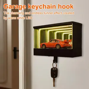 Father's Day or Graduation Gift – Wall Mounted Garage Keychain & Model Car Display Stand, Auto Shutoff LED Lights, Space-Saving Organizer for Real Car Lovers, Modern Workshop Decor for Auto Enthusiasts(Excluding automobiles)