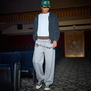 Baggy Grey Sweatpants Plaid Patchwork Fake Two Piece Pants Vintage Y2K Streetwear Loose Fit Casual Hip Hop Jogger Pants for Men Women