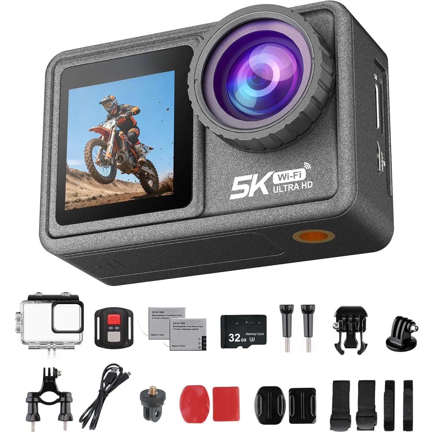 5K/30fps Action Camera,Vlogging Camera with a 1/2.3? Sensor,30M  Underwater Camera,170? Wide FOV Video,Stunning Low-Light Imaging EIS Remote Control(2*,32GB)