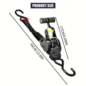 1pc Retractable Ratchet Strap, Self Retractable Tie Down Strap, 10ft Tensile Strength, 1500lbs Tensile Strength, Strong Black Heavy Duty Automatic Ratchet Strap For Securing Cargo, Trucks