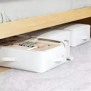 2 Piece Bed Under Storage Boxes, Transparent Window, Portable Handle, Large Capacity, Ideal for Clothes, Blankets, Closet, Wardrobe