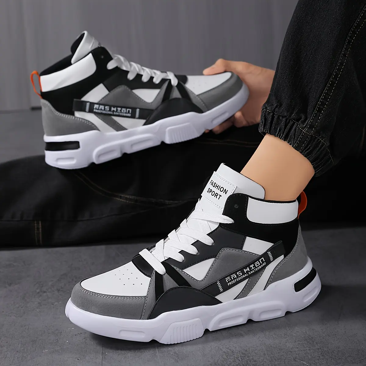 Men's Hightop Casual Sneakers - Trendy Walking Skating Shoes, Sporty Streetwear Lace-Up Synthetic Sneakers, Non-Slip Soft Sole Casual Street Style Footwear for Sports & Outdoor Use, Hightop Casual Sneaker
