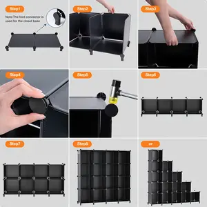 New 16 Cubby Storage Organizer Closet Clothes Storage Organizer Cube Shelves Closet Organizers and Storage Shelves for Clothing Storage with Hammer Bookshelf for Kids Plastic Racks