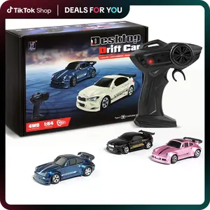 Hotfree 1/64 Mini RC Drift Car, 4WD High-Speed Full-Proportional Remote Control Sports Car with Steering Servo, LED Lights, USB Rechargeable, Desktop Entertainment Toy, Fun Birthday Christmas Gift for Kids Boys Portable Exquisite Details