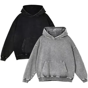 2 Pack Acid Wash Hoodie Vintage Unisex Heavyweight Loose Fit Sweatshirt for Men Women Couples Casual Streetwear Pullover Distress Hoodies