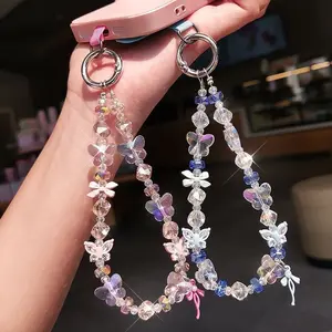 Luxury Handmade Beaded Butterfly Phone Strap, Crystal Stone Wrist Chain for Women, Versatile and Stylish Cell Phone Accessories, Phone Charm