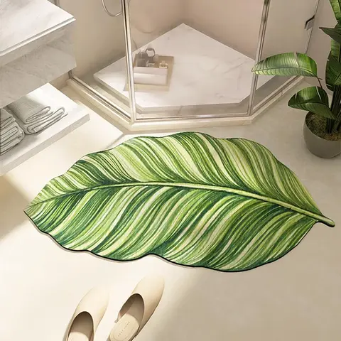 Leaf Shaped Bathroom Mat, 1 Count Creative Non-slip Home Floor Mat, Water Absorbent Bathroom Rug, Household Bath Mat, Home Goods, Bathroom Decorative Mat, Water Absorbent Bathmat, Absorbent Bath Mats, Bath Mats For Bathroom Non Slip