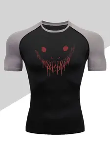 Men's Dragon Print Compression T-Shirt, Quick-Dry Breathable Stretch Fabric, Tight-Fitting Short Sleeve Top for Fitness and Outdoor Activities