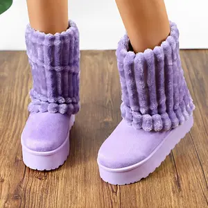 Women's Faux Suede Fold Over Platform Snow Boots Mid-calf Fuzzy Faux Fur Lined Round Toe Anti-slip EVA Outsole Winter Warm Outdoor Shoes ZYXGift