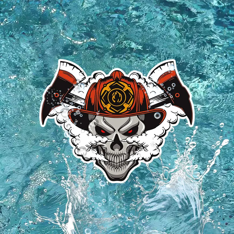Matte Firefighter Skull Pattern Vinyl Sticker - Perfect for Laptops, Cars, Windows, Etc. | Durable, Easy To Stick Decorative Sticker
