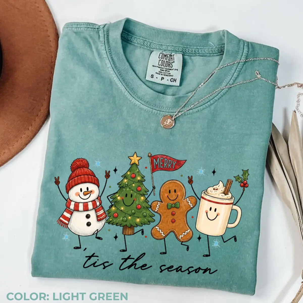 Comfort Colors Tis The Season Christmas Shirt, Cute Christmas Doodles Graphic Tee, Retro Holiday Snowman Gingerbread T-Shirt, Hot Cocoa Christmas Apparel
