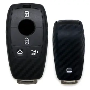 iJDMTOY Carbon Fiber Pattern Soft Silicone 4-Button Full Coverage Key Fob Case Mercedes 2017-up E, 2018-up S, 2019-up G, 2020-up A C CLA CLS GLB GLC GLE GLS-Class Gen3 IYZMS2 Smart Key