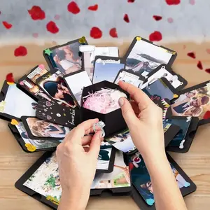 1 piece - 5-layer hexagonal explosion gift box set, Beautiful gift box, DIY photo album with ribbon, multi-compartment storage for snacks, candies, perfect for special occasions