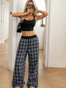 Women's Plaid Casual Loose Wide Leg Pants, Casual Palazzo Pants, Casual Fashion Trousers, Home and Outdoors Wear, Comfortable and Stylish, Perfect for Daily Use