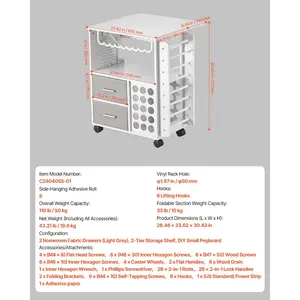 VEVOR Rolling Craft Cart and Storage Table, Compatible with Cricut Machines, Crafting Table Organization Workstation with 2 USB Ports and Outlets, 15 Vinyl Roll Holders and 2 Drawers, for Craft Room