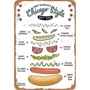 How to Build A Chicago Style Hot Dog Vintage Tin Sign Logo 12 8 inches Advertising Eye-Catching Wall Decoration