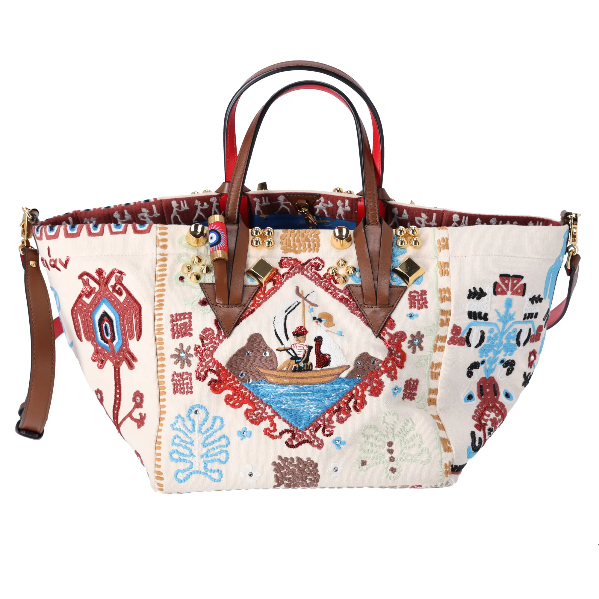 Pre-owned christian louboutin Canvas Tote Bags Greekaba Small Tote Multicolor Greekaba Classic Studded