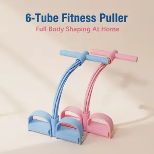 Multifunctional Pedal Resistance Band, 6-Tube Elastic Fitness Rope, Ideal for Full-Body Home Workouts — Including Sit-Ups and Yoga. Suitable for Both Men and Women