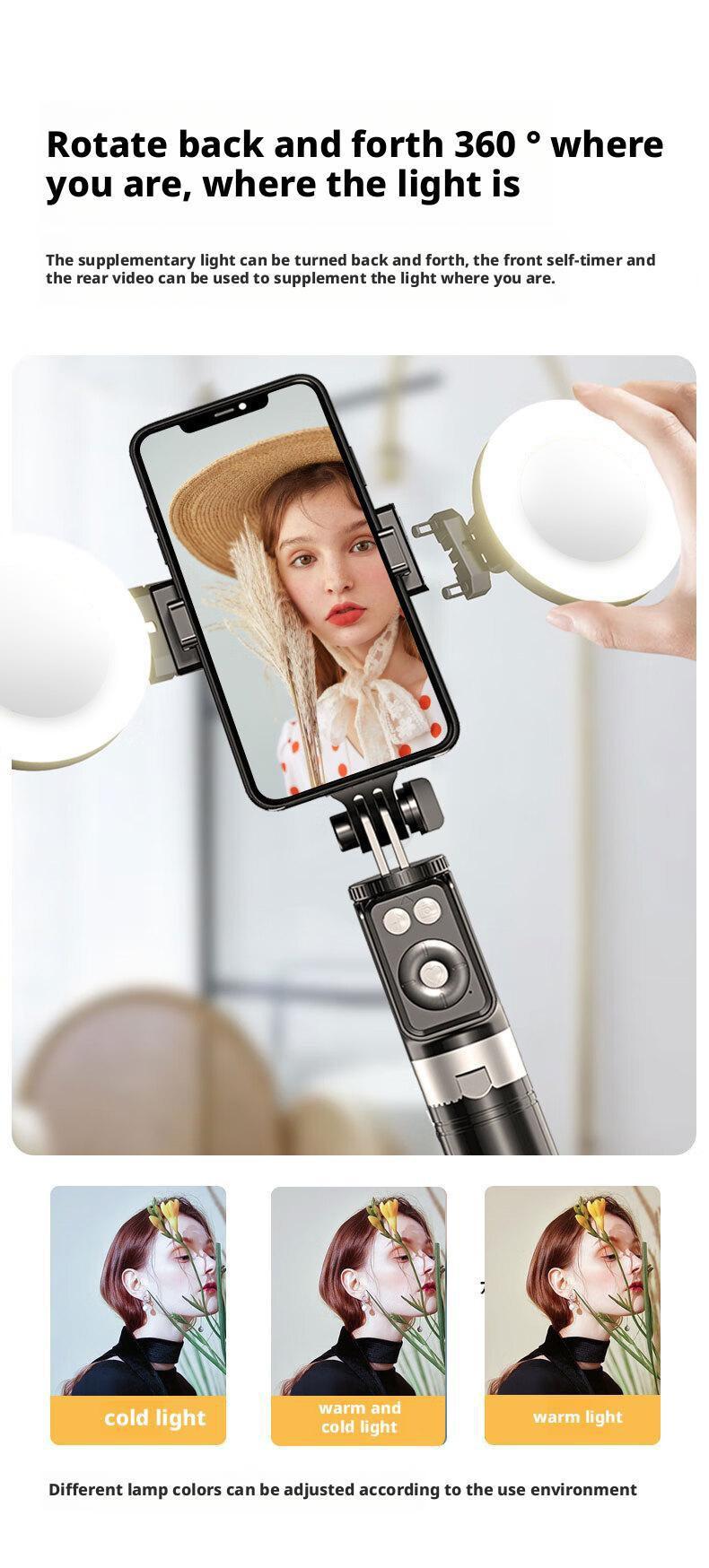2026 6-in-1 Selfie Tripod w/Dual Fill Lights & Wireless Remote | Portable Adjustable Phone Stand | Detachable 360° Compact Travel Tripod