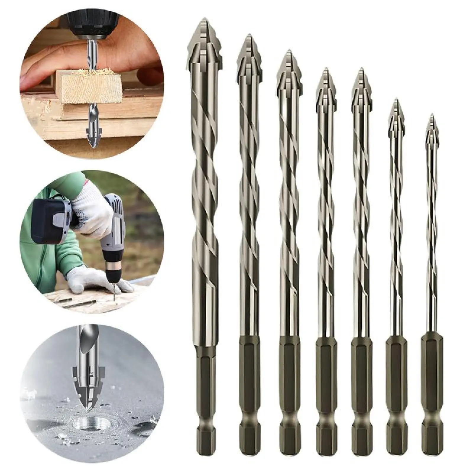 7 Count Sawtooth Eccentric Drill Bit Set,Masonry Drill Bit Set,Industrial Strength Carbide Drill Bit Tip,Suitable for all Tiles,Ceramics,Glass,Marble,Concrete,Stainless Steel.
