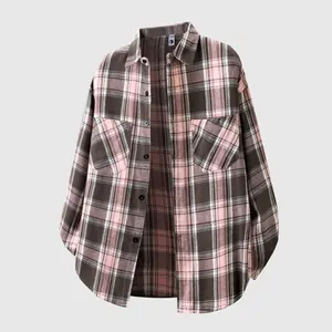 Women’s Oversized Plaid Flannel Shirt Jacket – Casual Long Sleeve Button Down Shacket, Streetwear Layered Top with Pockets
