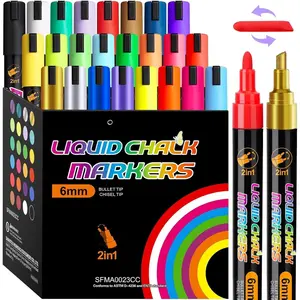 24  Chalk Markers for Blackboard Glass [1s Wet Wipe, No ] 6mm Chalk Marker for Chalkboard Calendar, Graduation  Window, Menus, Labels, Signs, , Ideal for Bistro