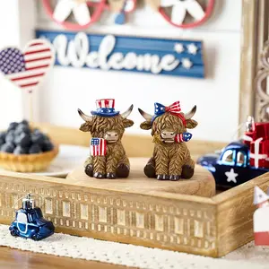 July 4th Highland Cow Decoration, Memorial Day Home Decor, Patriotic Alpine Yak Ornament, Usa Independence 250th Anniversary, July 4th Garden Decor