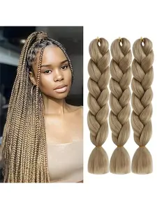 Natural Blonde Braiding Hair Extensions Honey Blonde Braid Crochet Twist Hair Synthetic High Temperature Fiber for Women Knotless Crochet Hair 24 Inches 100g/bundle (3 Bundles/Pack,Color:27#)