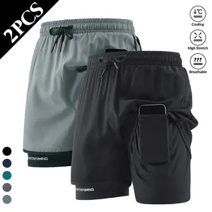 2PCS Men’s Casual Sports Shorts, made from breathable polyester fiber, featuring an elastic waistband, available in various colors; basketball shorts and athletic wear suitable for running, training, and fitness.