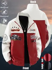 New Unisex Fashionable Oversized Windproof Warm Full-Embroidered Waterproof Durable PU Leather Motorcycle Jacket, Versatile Multi-Pocket Personalized Trendy Couple's Leather Outfit, Suitable for Daily Commuting, Wilderness Exploration, Hiking, and Fishing