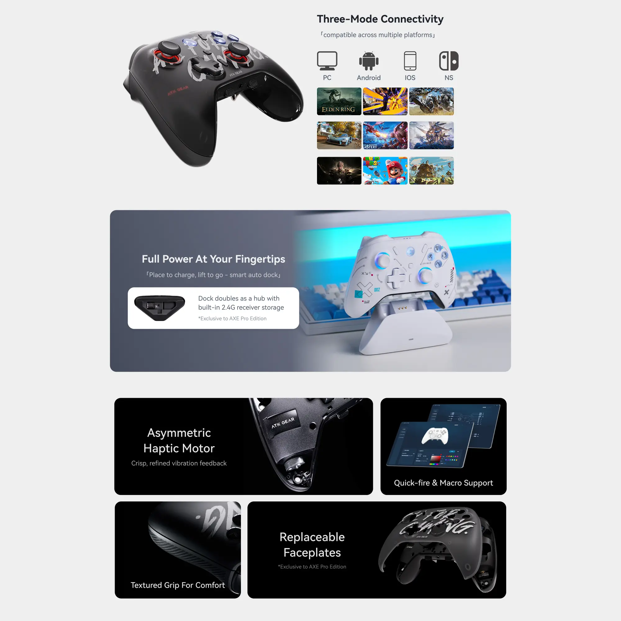 ATK AXE Series Tri-Mode Wireless Game Controller | 1000Hz polling rate |  Three stage Hall