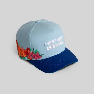Field Grade Mind Your Business Blue Floral | trucker hat | floral embroidery | twill material | blue hat | adjustable | unisex | mesh back | casual | streetwear | dad hat | graphic | vintage | Trendy Hat 2026 | Streetwear Headwear | Fashion Cap | Sun Hat