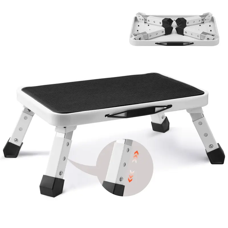 【DealsForYouDays】VEVOR Step Stool 1-Step 330lbs Capacity, Folding Steel Step Ladder 3 Adjustable Height, Portable Toddler Step Stools for Adults, Non-Slip Sturdy Step Ladders for Office, RVs, Pets, Bathrooms,Bedrooms