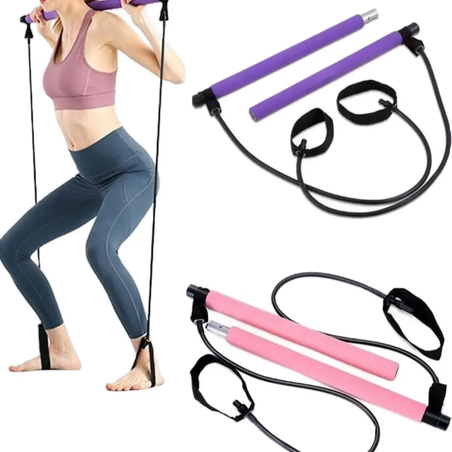 Adjustable Pilates Bar Kit Resistance Band Exercise Stick Toning Gym