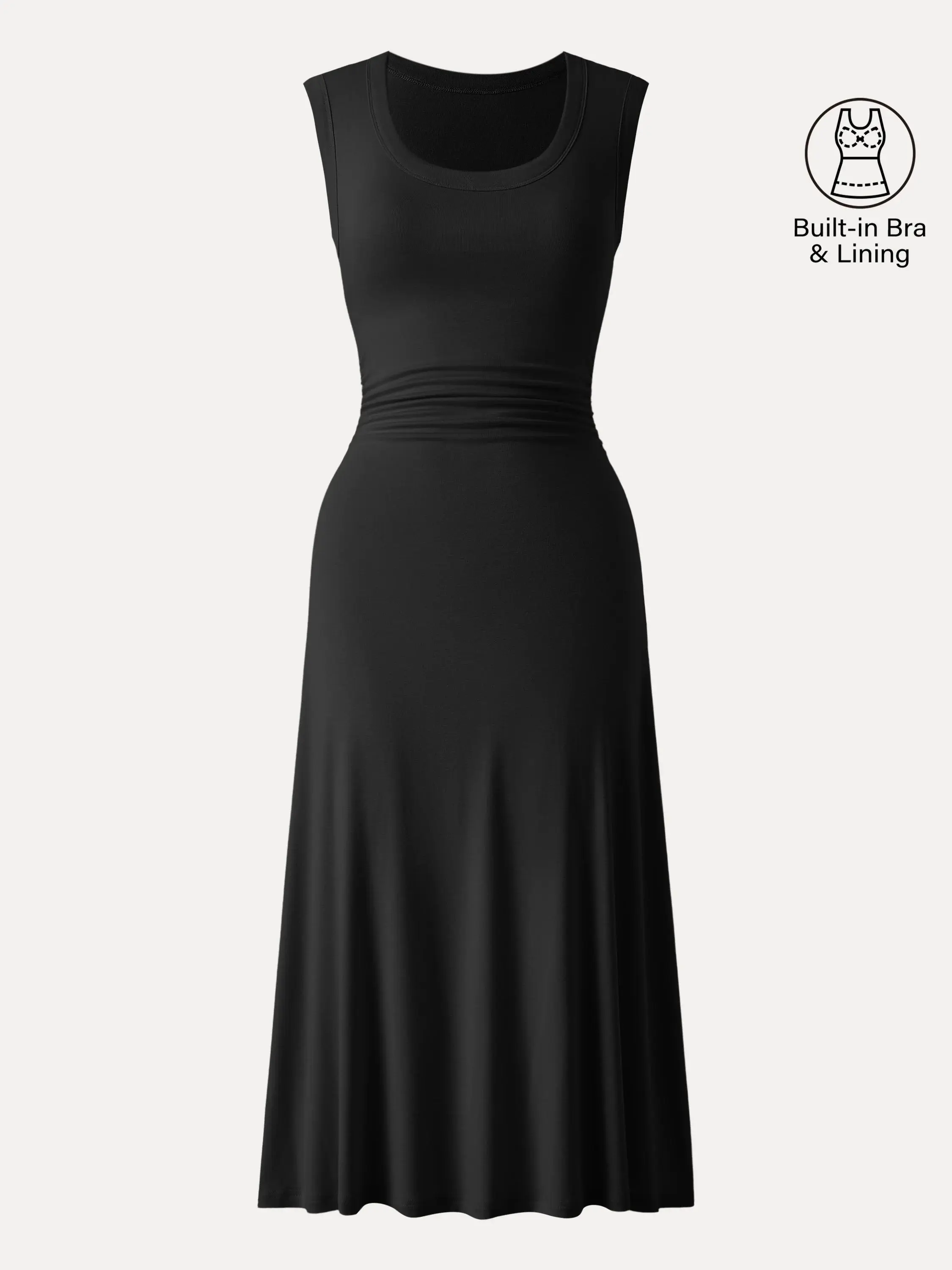 Scoop Neck Side Ruched New Airy Bra Midi Dress
