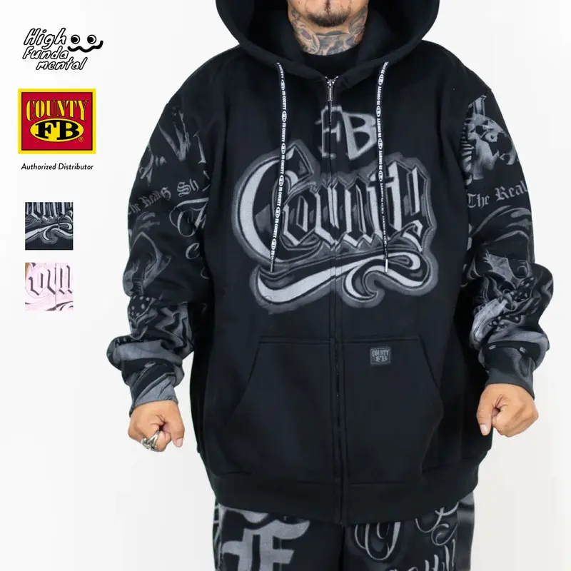 FB COUNTY Men's Tatted Up Zip Up Hoodie FBCOUNTY Fleece Full Zip with Tattoo Inspired Graphic Designs