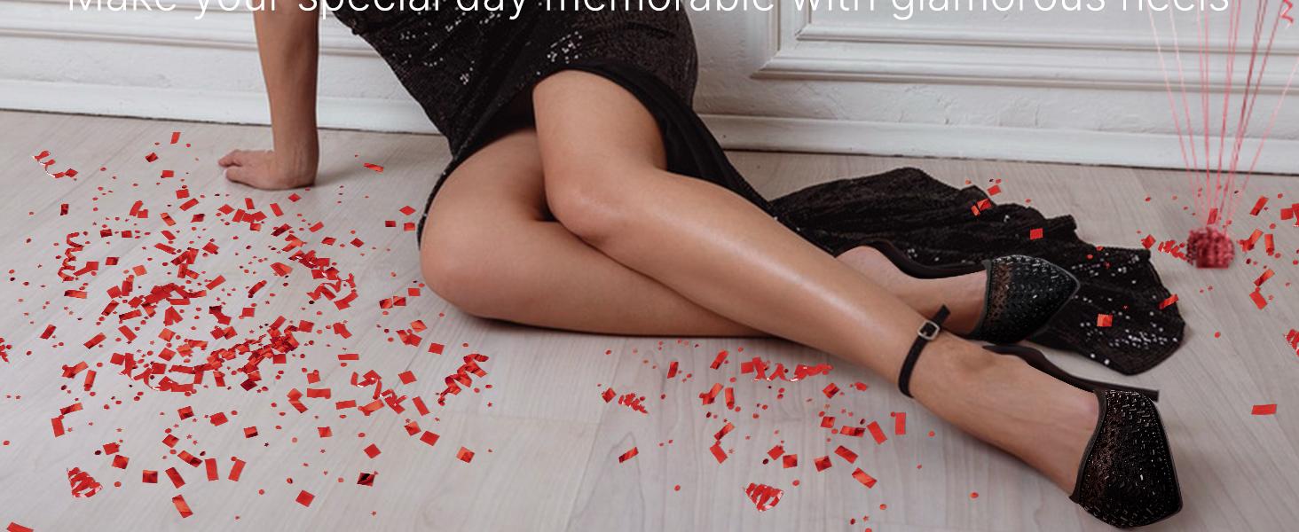 Women's Cienna High Heels Sexy Stiletto Pumps Closed Toe Mesh Sparkly Rhinestones Ankle Strap Dress Wedding Party Pumps Shoes