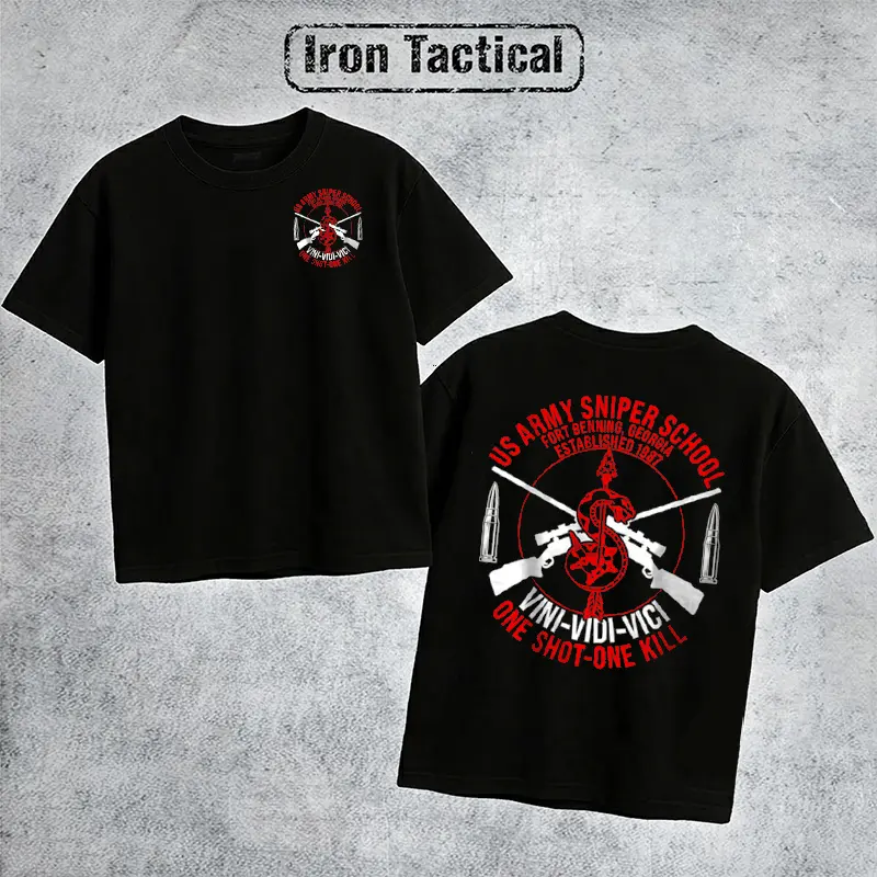 Iron Tactical US Army Sniper School Tactical T Shirt Men's Retro Tactical Graphic Tee Outdoor Sports Apparel Gift Men