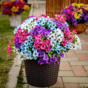 Artificial Pansy Flower, Fake Flowers, Lifelike Artificial Flower, 16 Bundles UV Resistant Faux Shrubs, Plastic Greenery, Home Garden Porch Patio Decoration, Home Decor Supplies, Plants