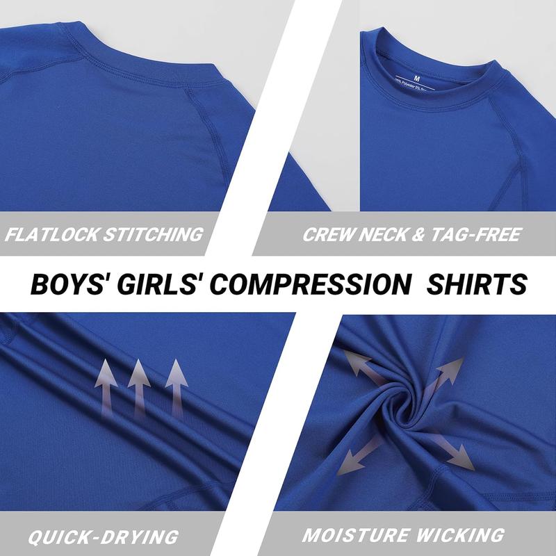 3 pieces  Youth Boys Compression Shirt Short Sleeve Kids Quick Dry Base Layer Undershirt Basketball Athletic T-Shirt Retro Style Summer Men's