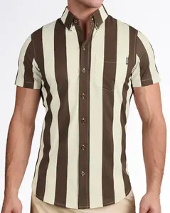 Bang Men's Button Down Short-Sleeve Hawaiian ShirtStretch Shirt - Tapered Fit w/Front Pocket (THE KEN (SAHARA EDITION))
