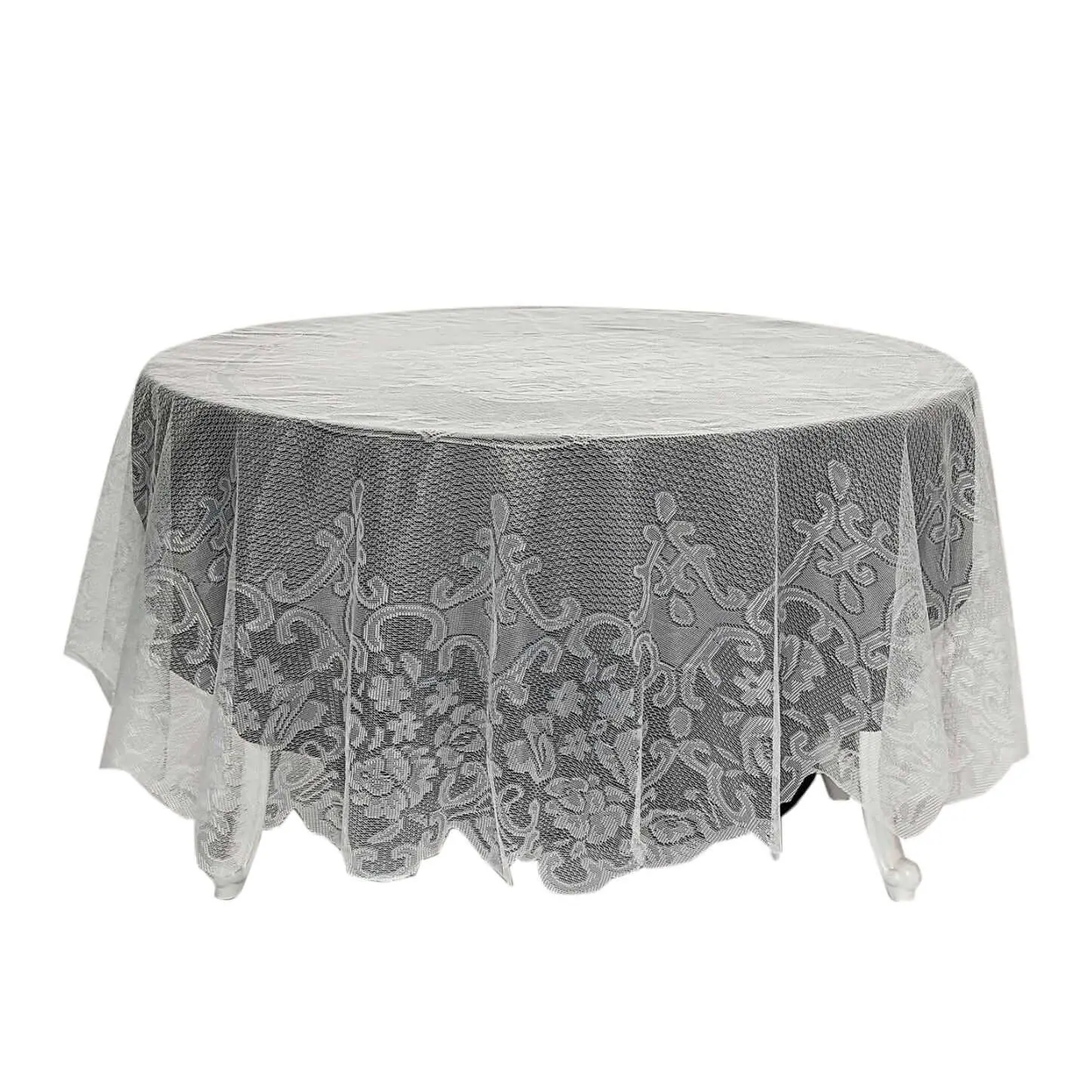 Ivory Lace Round Tablecloth - 90in Solid Premium Kitchen Linen, All-Seasons Party Event Decorations, Table Protection for 10-Person Event Tables