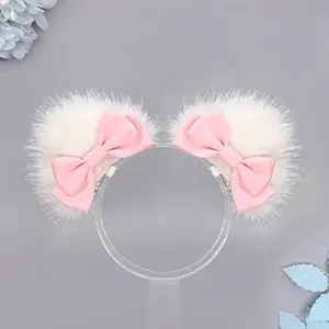 Plush Cat Ears Hair Clips Furry Tails with Bow Anime Cosplay Props Sweet Lolita Fursuit Faux Fur Haripins For Women