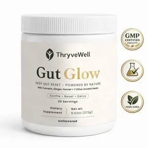 Gut Glow  Daily Gut Health Powder Bloat Relief + Digestion Support Herbal Prebiotic & Probiotic Blend 30 Servings 10+ Natural Ingredients Unflavored