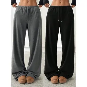Women's Solid Drawstring Waist Sweatpants, Casual Comfy Pants for Daily Wear, Ladies Bottoms for All Seasons Fit Grey