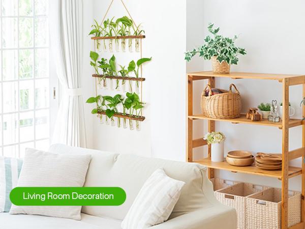 Renter-Friendly Large Indoor Plant Wall Hanger 3-Tier Glass Test Tube Planter 15.7" Wide for Small Apartments Office Spaces Decor Hanging