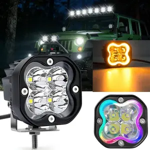 3 inch LED Pod Light Motor Spotlight for Off road lada Halo RGB Yellow Fog lamp 4x4 Driving light Flash 12V 24V